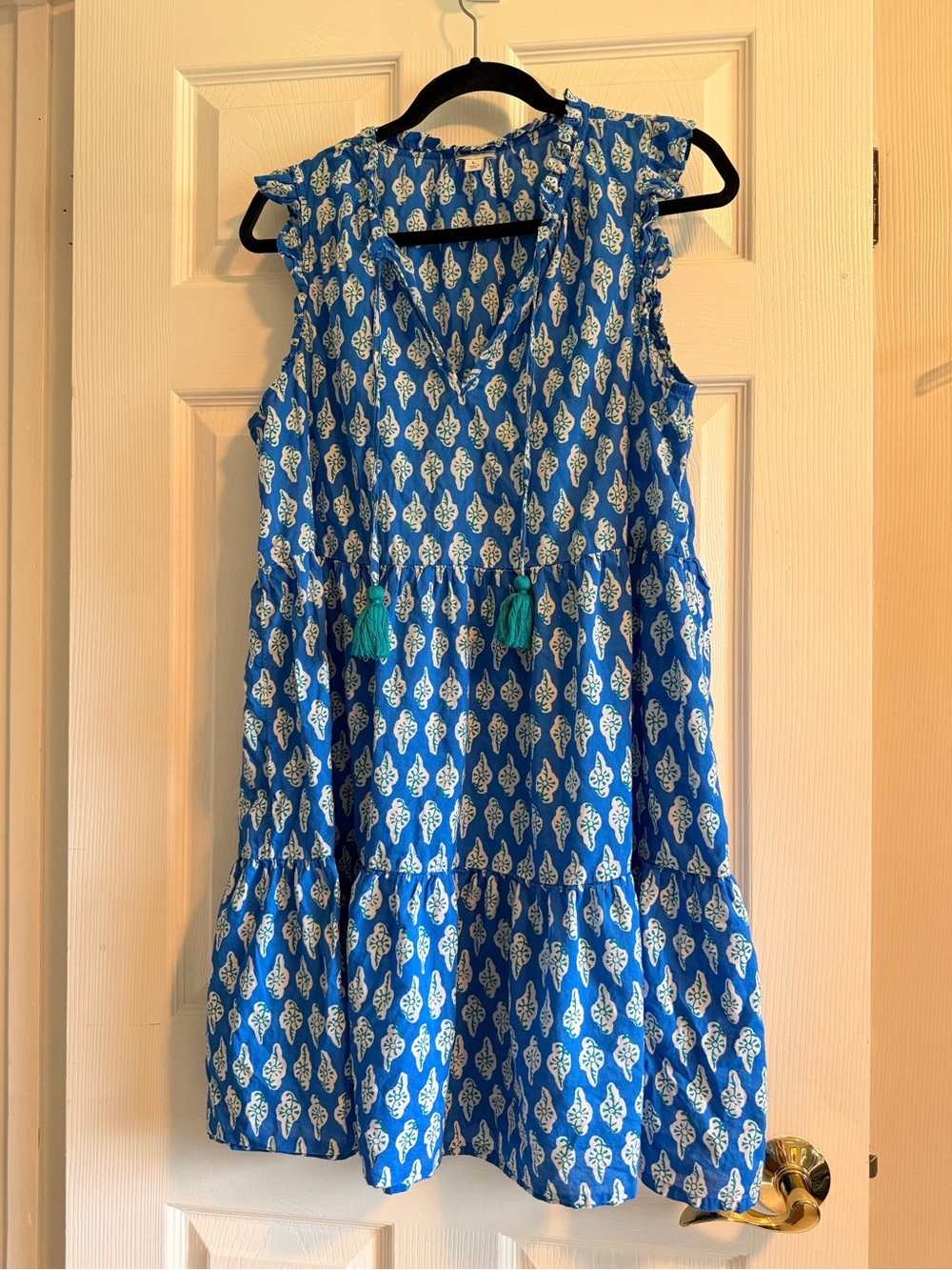' Blue Printed Tassel Sundress